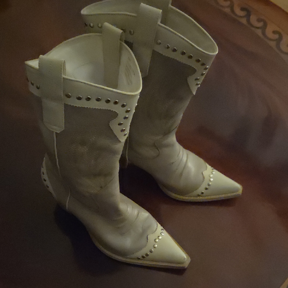 Kathy Van Zeeland Cream Studded Heeled Boots * Cannot Go Lower Than $40